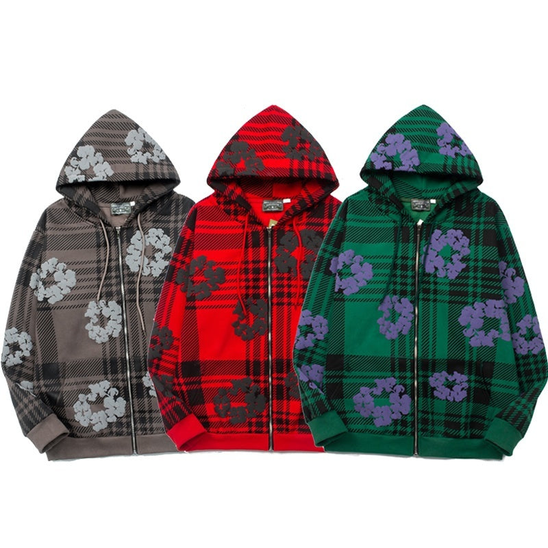 Denim Tears Hoodie Fleece Plaid Pattern Cotton Wreath Graphic Oversized