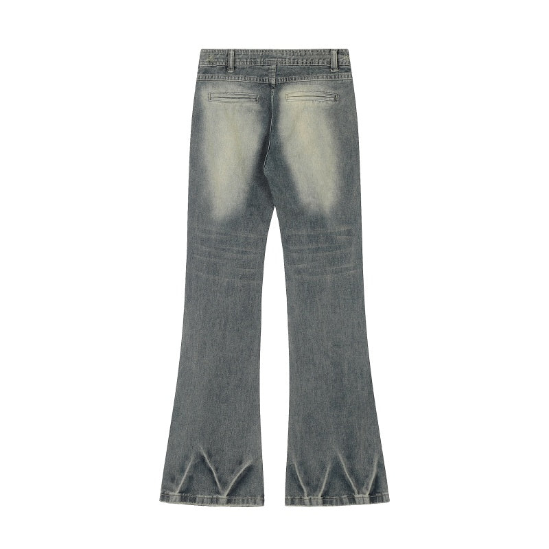 American-style streetwear harem pants Panel Seam Bleached Effect Wide Flare Denim