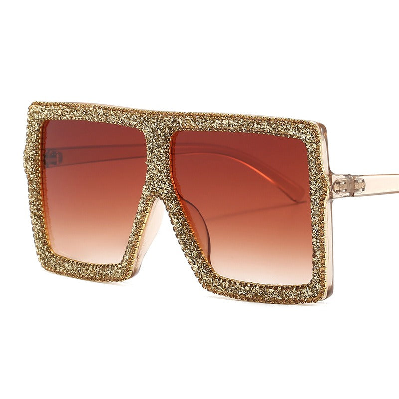 Trendy punk glasses diamond-encrusted large square frame sun protection