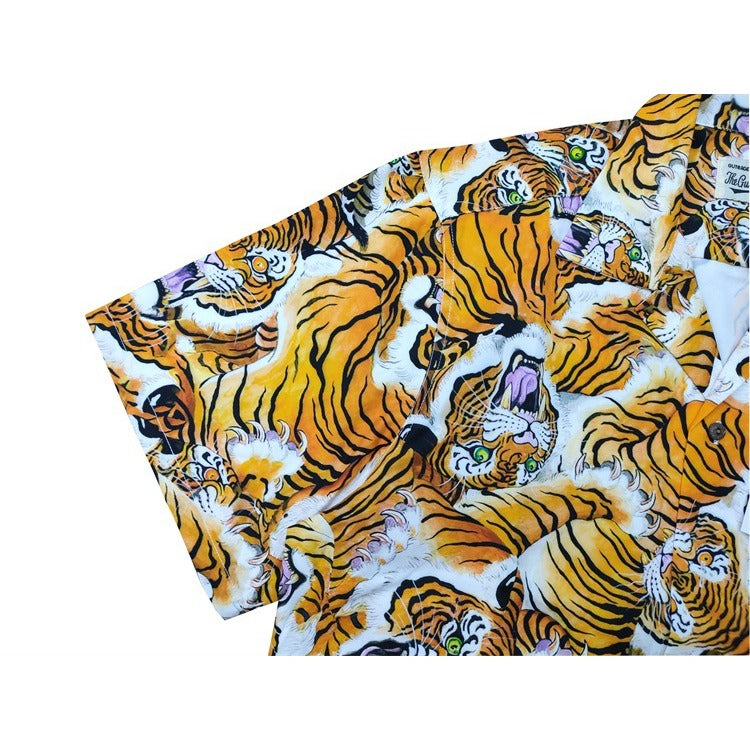 GUILTYPARTIES TIGER Shirts 19ss Tiger Print Tiger Totem Hawaiian Casual Short Sleeve Shirt Men