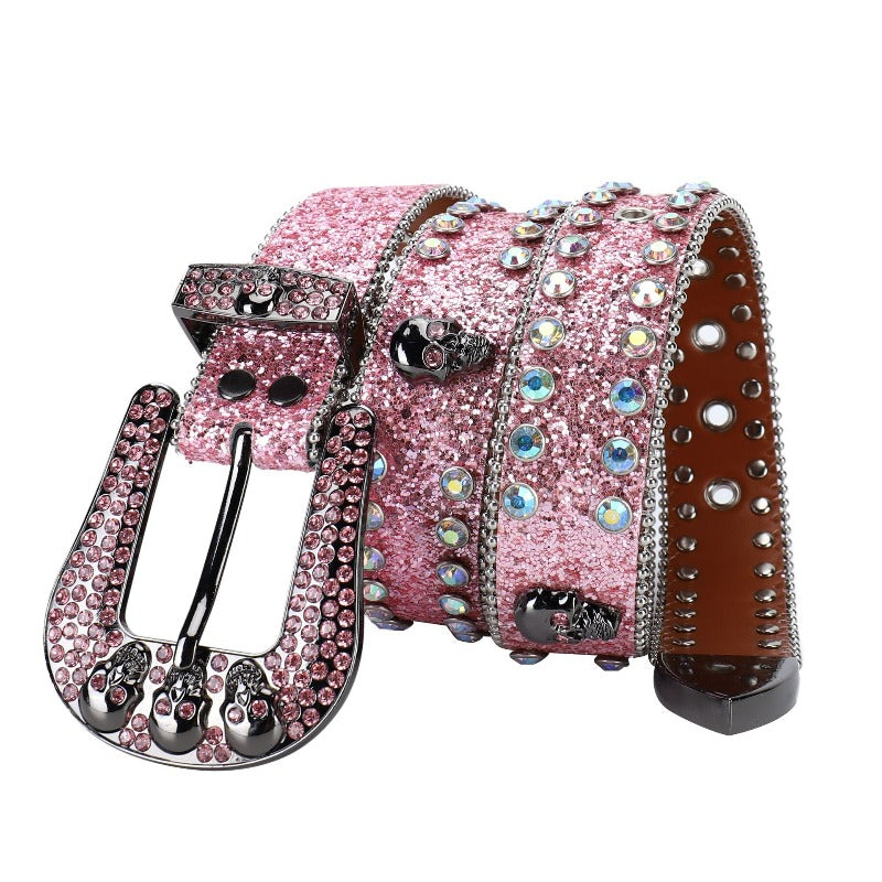 Hip-hop punk rhinestone belt unisex easiest for match