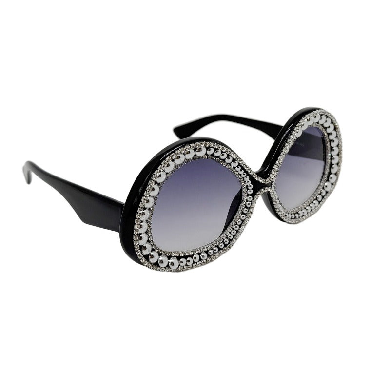 Trendy punk glasses double circle rhinestones