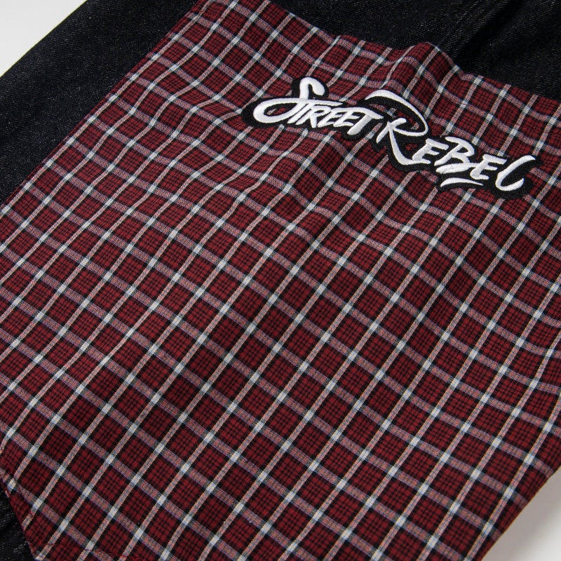 Street-style vintage Cropped trousers Retro Harajuku Style Wide-Leg Plaid Shorts with Cute Character Embroidery