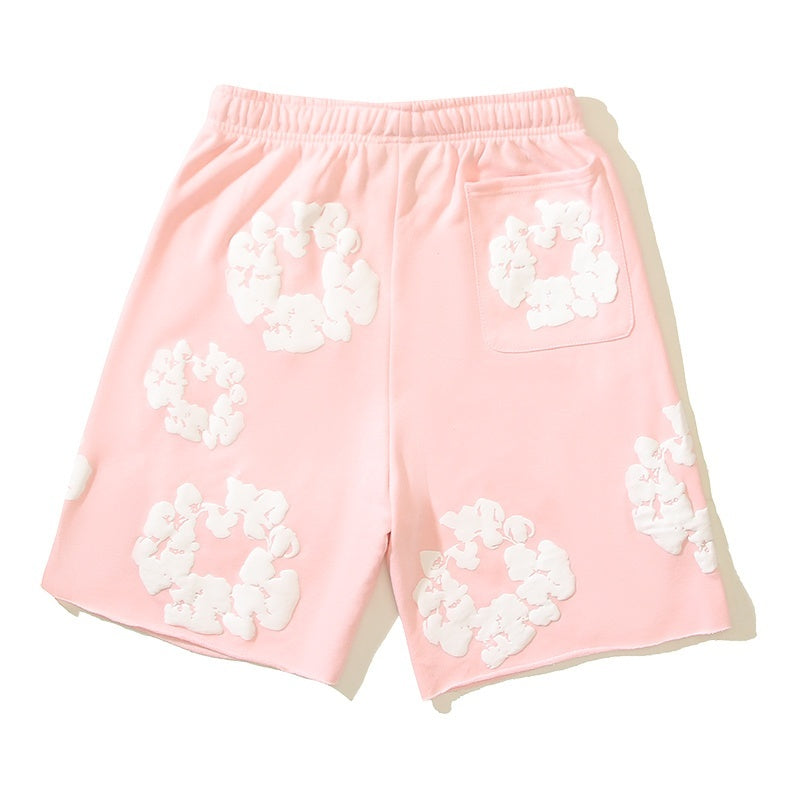 Denim Tears Shorts Cotton All-Over Flower Wreath Graphic Oversized Drawstring Shorts