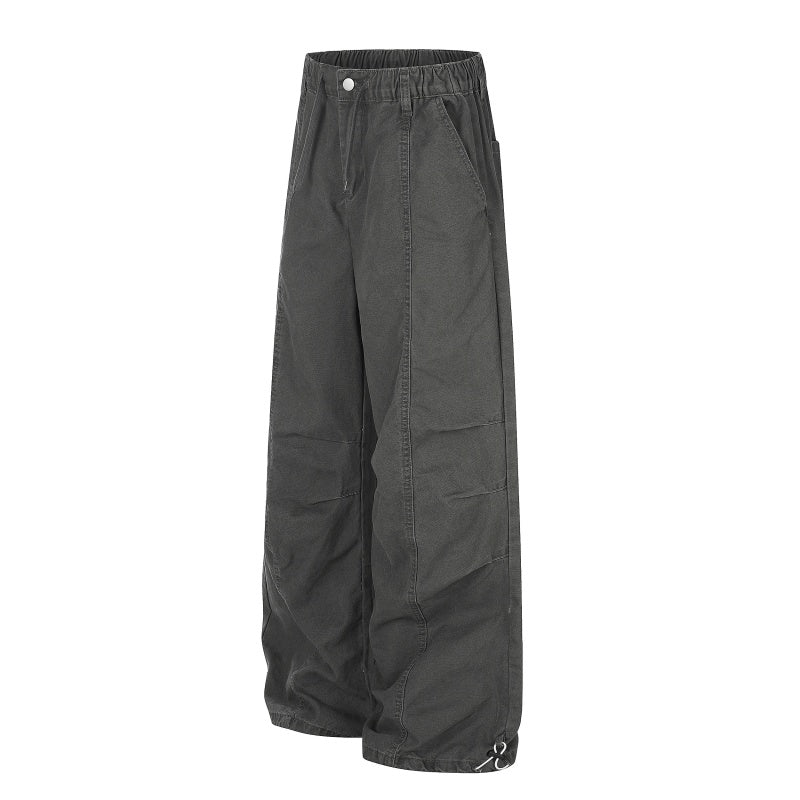 American-style streetwear harem pants Elasticated Waist Gathered Panel Washed Fabric