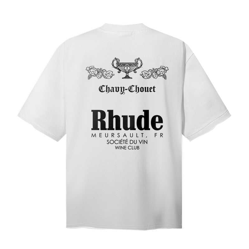 RHUDE T Shirts Cream‑Toned Heraldic Vase Back Artwork