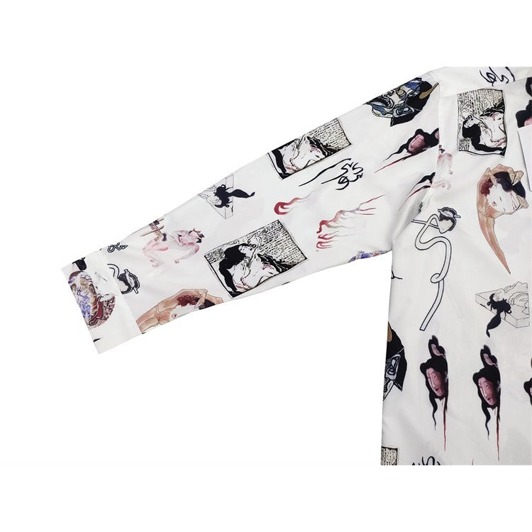 GUILTYPARTIES TIGER Long sleeved shirt, Ukiyo-e graffiti Hawaiian long-sleeved shirt men