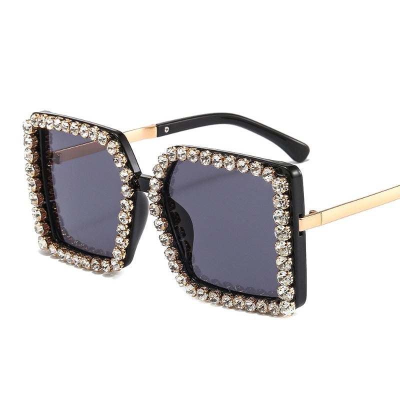Trendy punk glasses diamond-encrusted uv protection