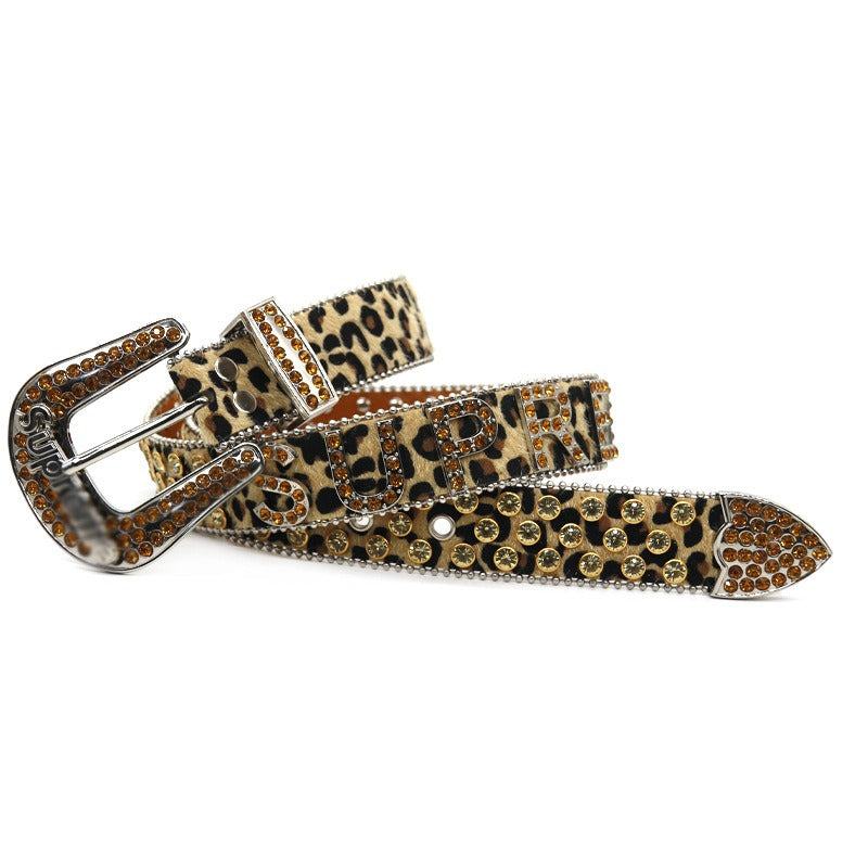 Hip-hop punk rhinestone belt leopard print supreme accessories