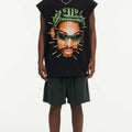 BIG FACE Drop-Shoulder Tank Top High-street vintage style featuring a small neckline, white-ink digital direct-to-garment (DTG) printing, and a heavy-duty, distressed wash finish; crafted from 260g double-yarn plain-knit fabric.