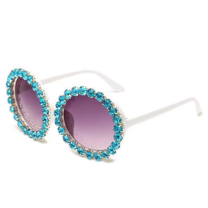 Trendy punk glasses diamond round frame sunscreen