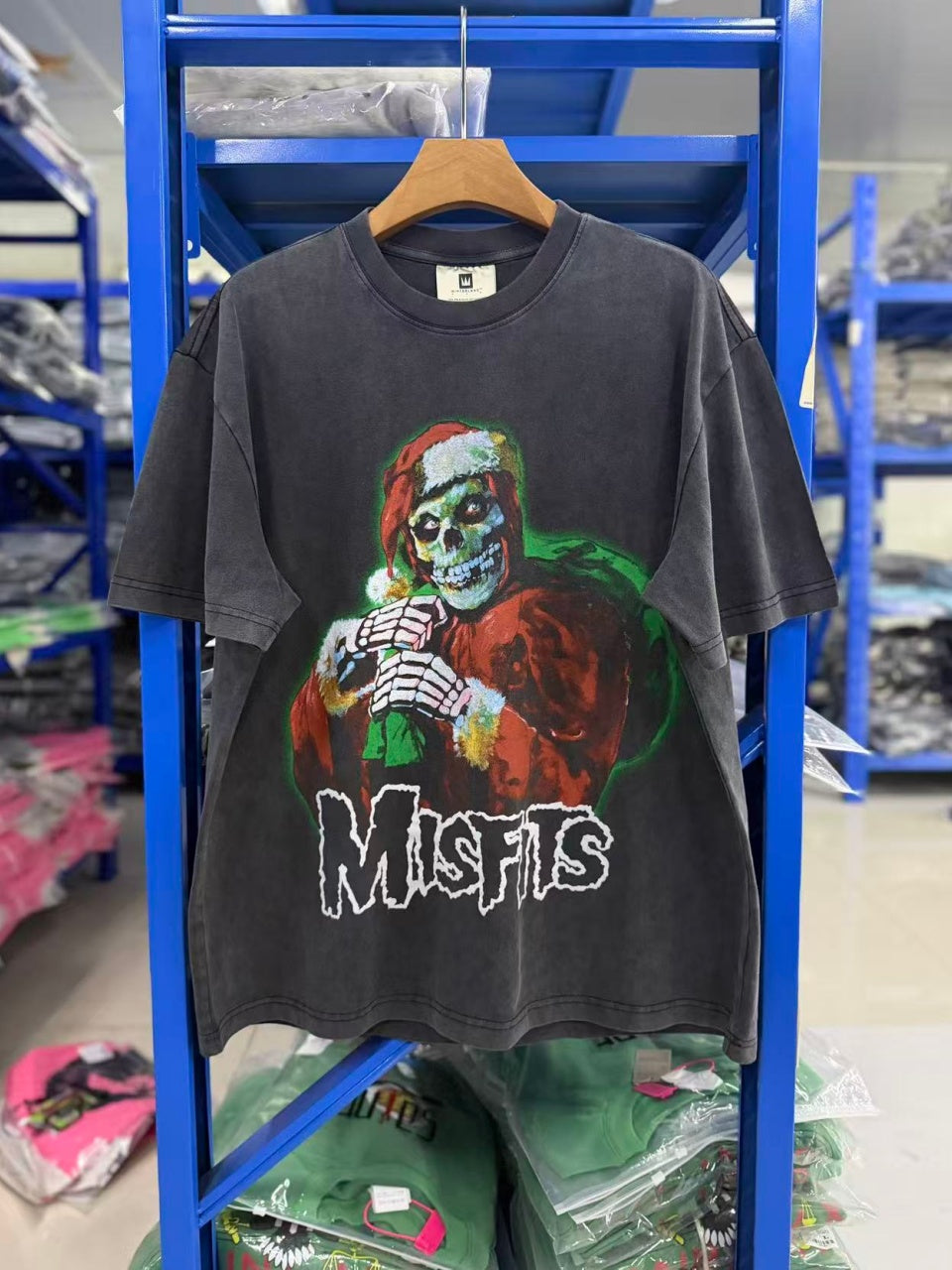 Vintage style washed summer wear T shirt Santa Claus skull 260G pure cotton high-quality streetwear