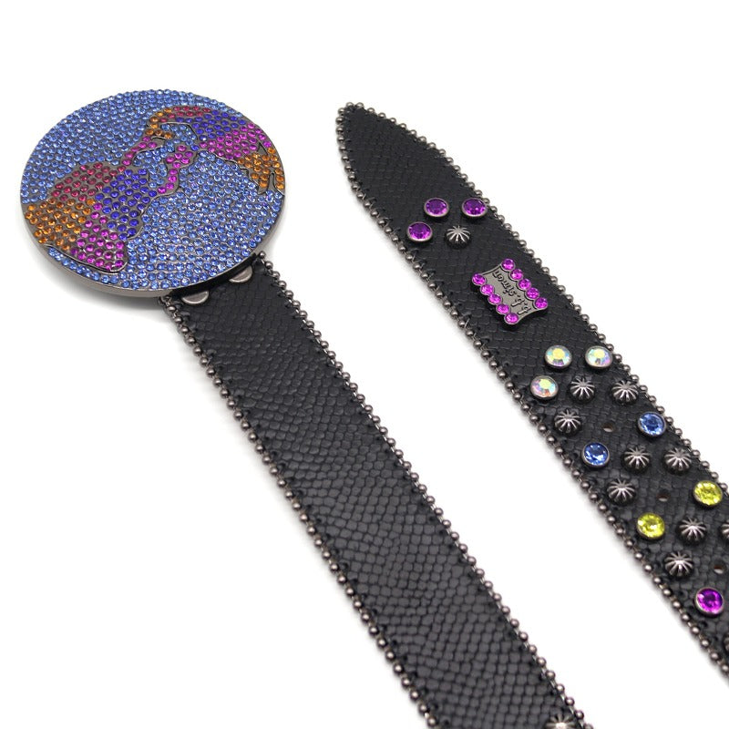 Hip-hop punk rhinestone belt earth buckle alloy pin buckle