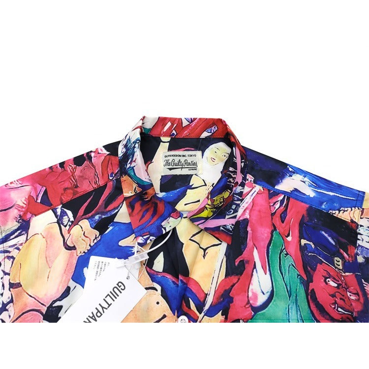 GUILTYPARTIES TIGER Shirts 18ss Hell Painting, Heaven Tokyo Short Sleeve Hawaiian Flower Shirt Men
