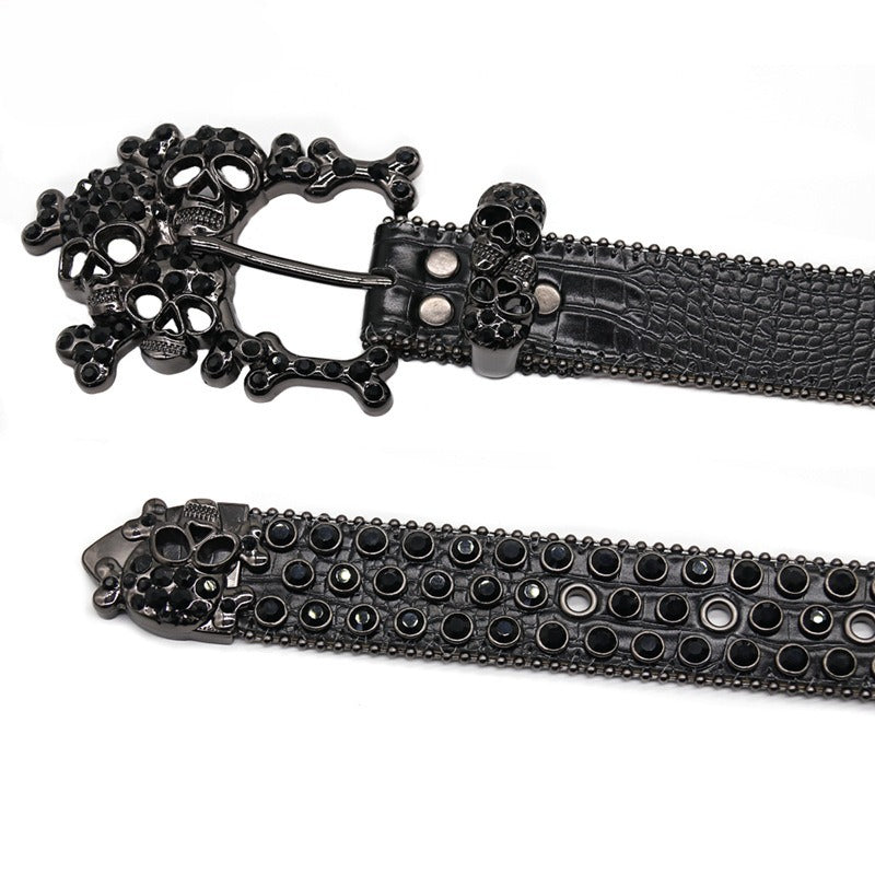Hip-hop punk rhinestone belt skull head exaggerated
