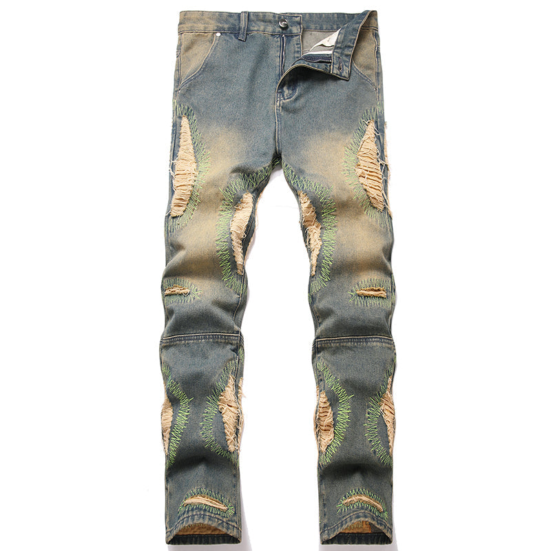 Mens Fashion Jeans Damaging embroidery 5717# Pure cotton high quality