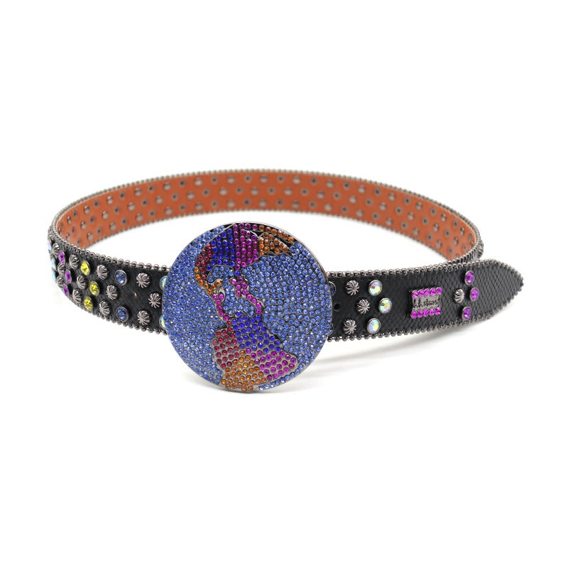 Hip-hop punk rhinestone belt earth buckle alloy pin buckle