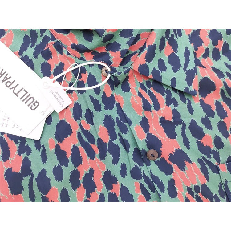 GUILTYPARTIES TIGER Long sleeved shirt 22AW Japanese LEOPARD Cuban collar casual leopard print long sleeved shirt men