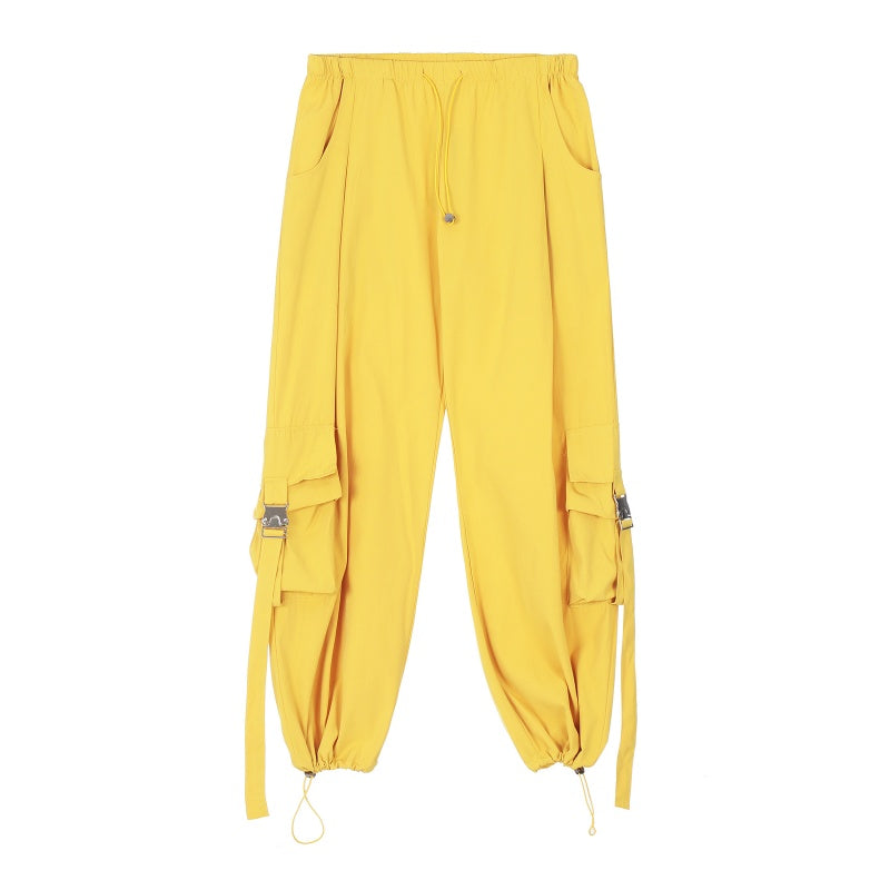 American-style streetwear harem pants Side Flap Pockets with Adjustable Webbing Straps