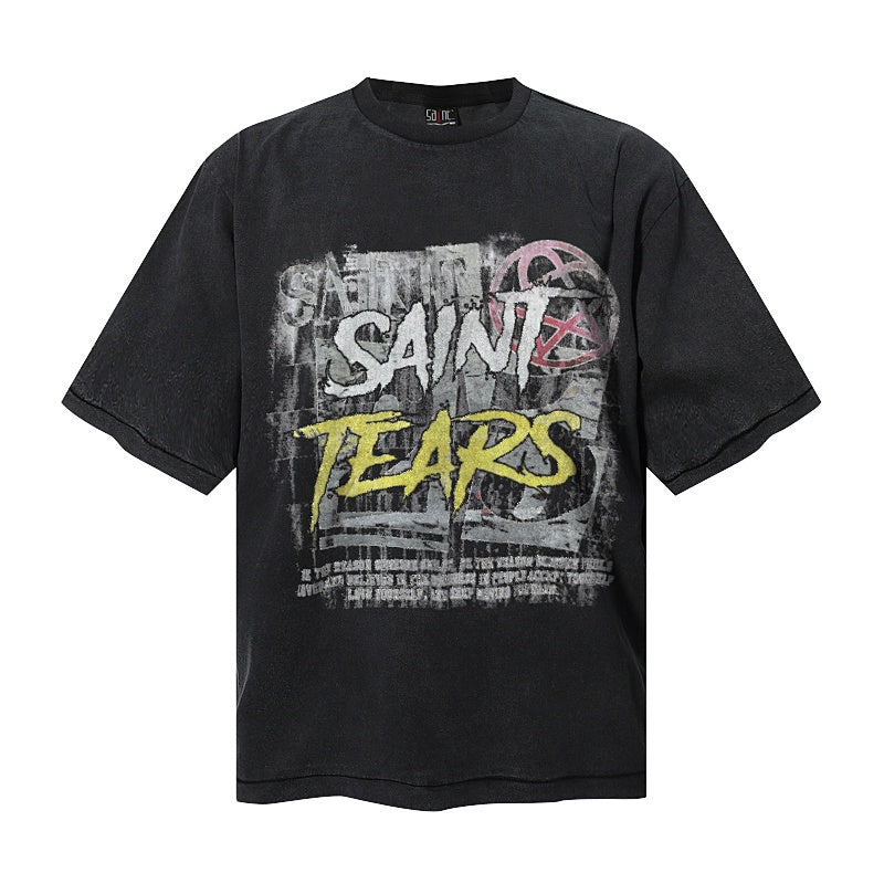 Saint Michael T Shirts Alternative Grunge City Scene Saint Tears Brush Typography Occult Symbol Apparel Print