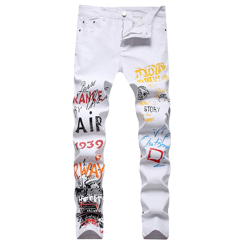 Mens Fashion Jeans Street graffiti style 5601# 5608# Pure cotton high quality