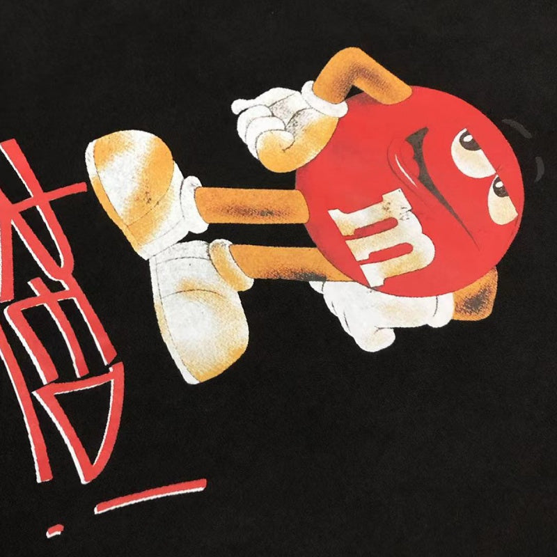 Saint Michael T Shirts Distressed Cartoon Red M&M Figure With Handwritten RED! Streetwear Print