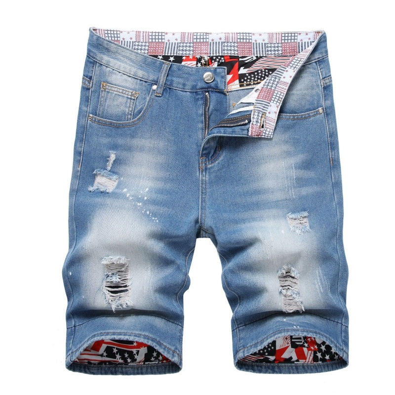 Denim shorts High-quality trendy Distressed with holes casual pure cotton Non-stretch plus-size men's clothing