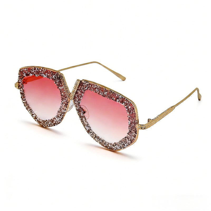Trendy punk glasses retro sparkling diamond sunscreen