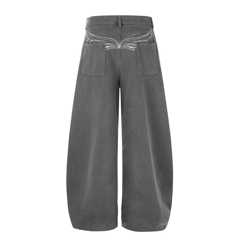 American-style streetwear harem pants Front Pocket Glitter Letter Detail Oversized Cut