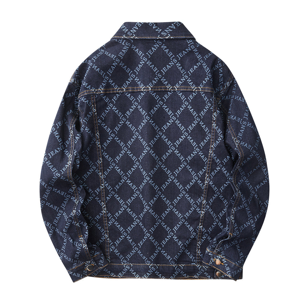 Denim Jacket & Jeans High-Street Trend Retro Casual Matching Monogram Typography Trucker Jacket and Slim-Fit Pants Outfit (jacket and jeans must be purchased separately.)