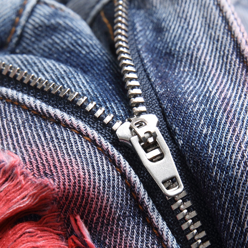 Mens Fashion Jeans Colorful Destructive Ribbons 5715# Pure cotton high quality