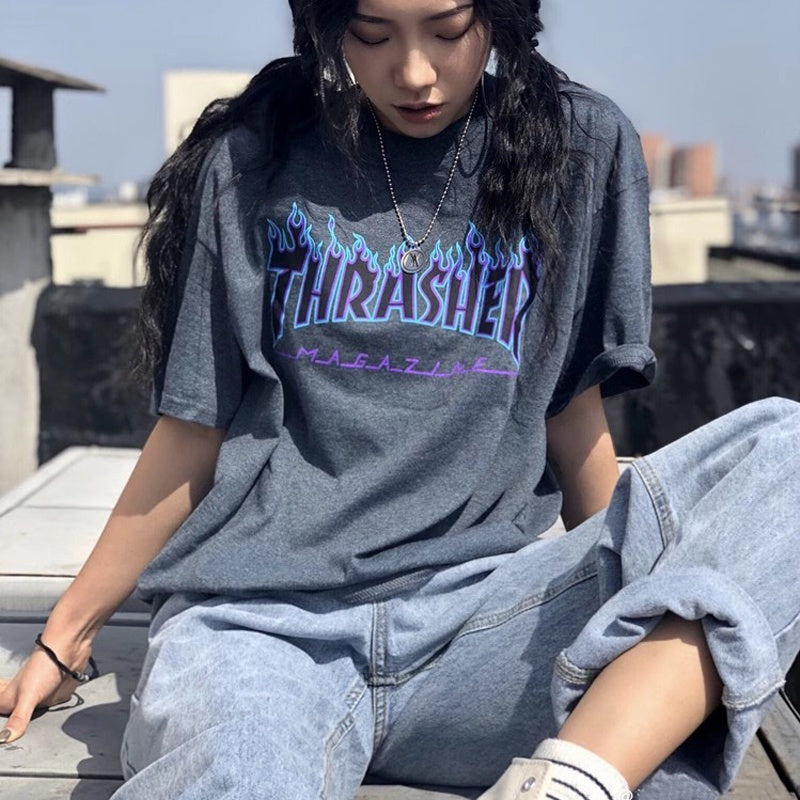 Mens T-shirt Vintage Thrasher Classic Flame Print