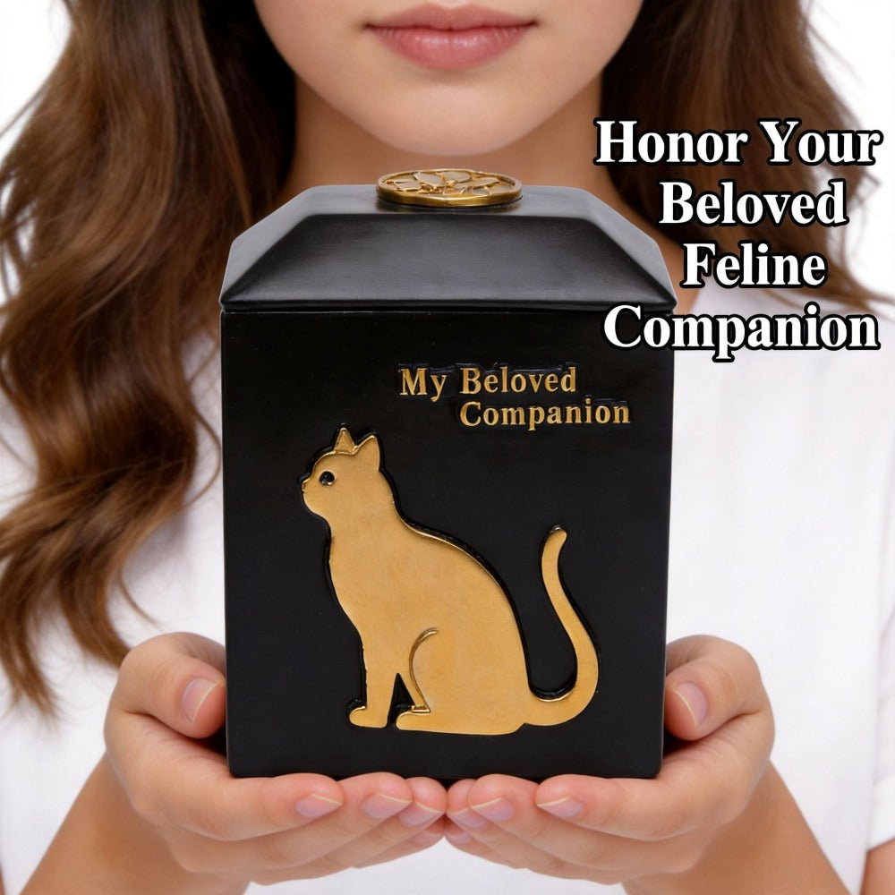 Pet Urn Classic Light Luxury Black Gold Cat Urn Resin Pet Cremation Teeth Storage Jar Memorial Ornament Home Decoration