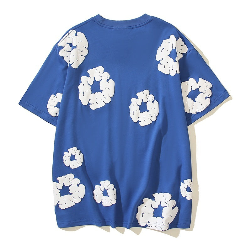 Denim Tears T Shirts Cotton All-Over Flower Wreath Graphic Oversized Tee