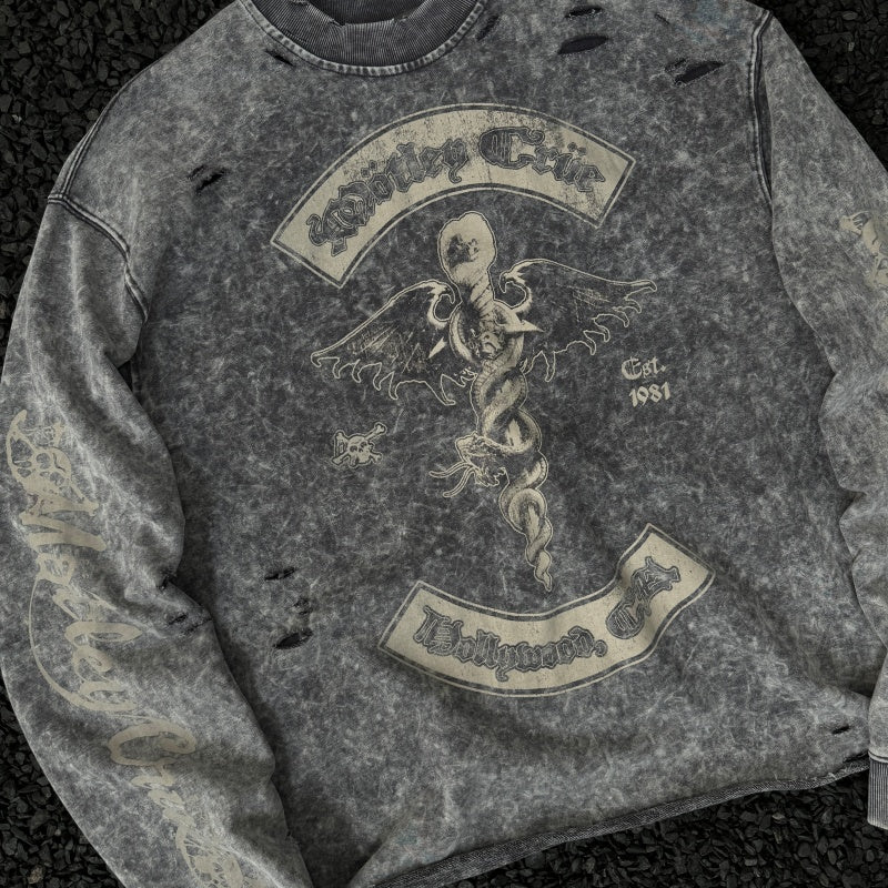 Unisex Vintage sweatshirt Mötley Crüe Hollywood Tour Exclusive Crewneck Sweatshirt â€?Heavyweight, Washed & Distressed Finish