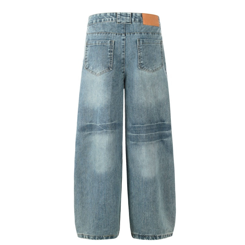 American-style streetwear harem pants Vintage Faded Wide Leg Denim