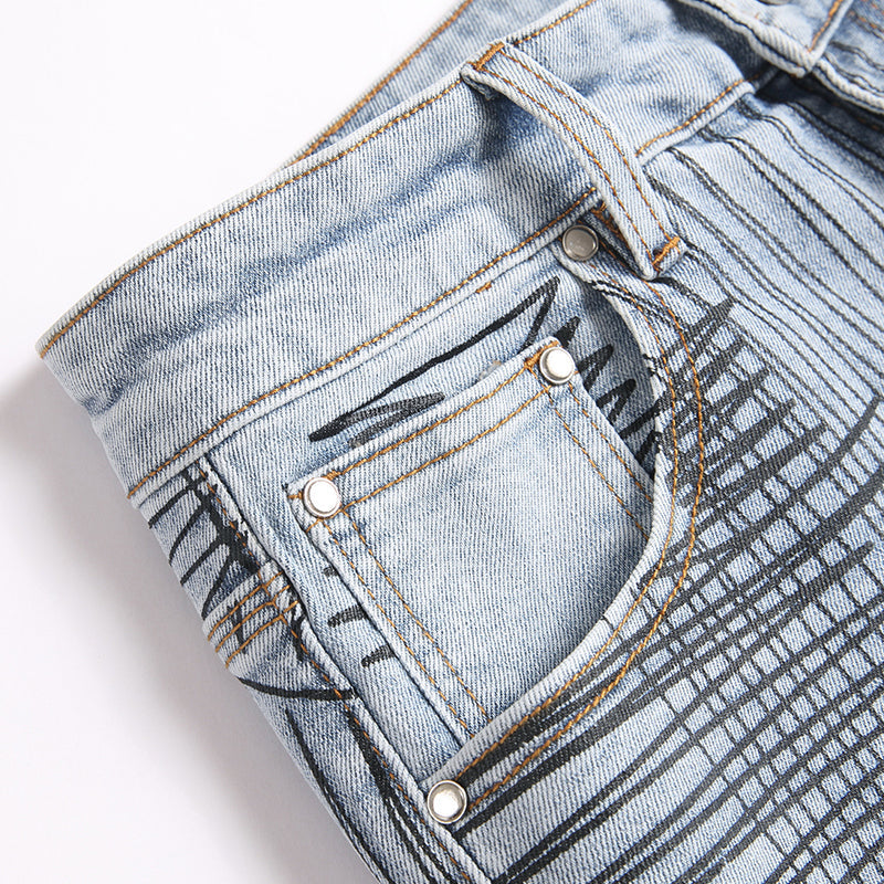 Mens Fashion Jeans Cross-line wide-leg pants 5718# Pure cotton high quality