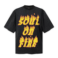 Saint Michael T Shirts Yellow Flame Font Soul On Fire Retro Acid Wash Streetwear Print