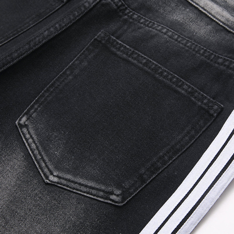 Mens Fashion Jeans White stripes 5725# Pure cotton high quality