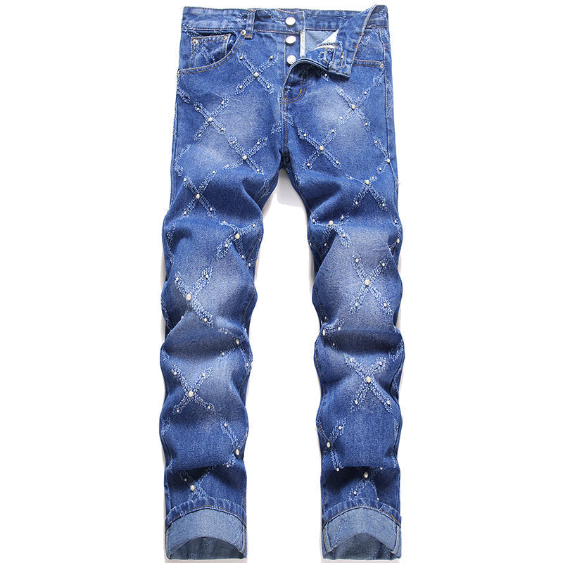 Mens Fashion Jeans Chain embroidery S8261# Pure cotton high quality