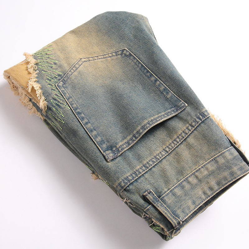 Mens Fashion Jeans Destroy embroidery thread balls 5721# Pure cotton high quality
