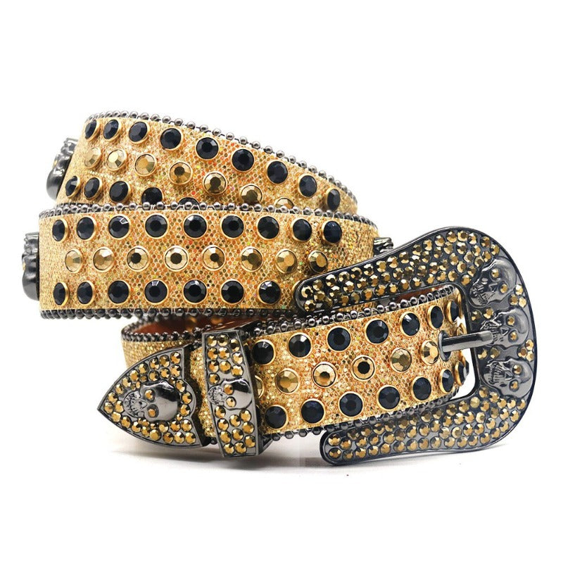 Hip-hop punk rhinestone belt unisex pin buckle easiest for match