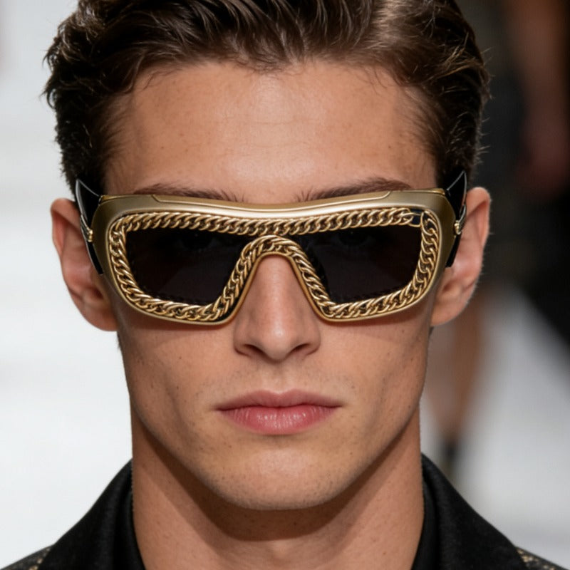 Trendy punk glasses chain decorated retro