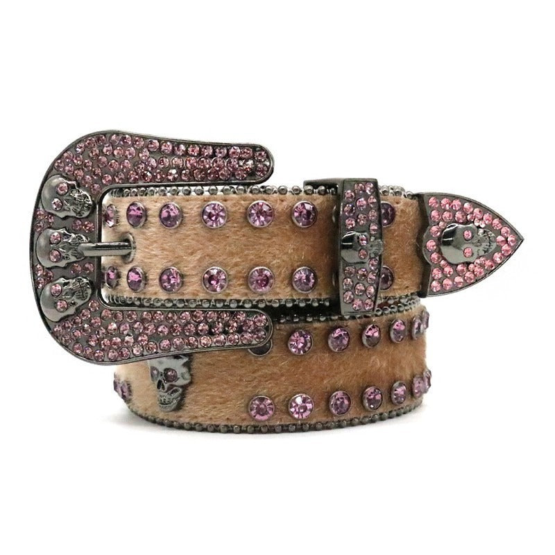 Hip-hop punk rhinestone belt skull rhinestone