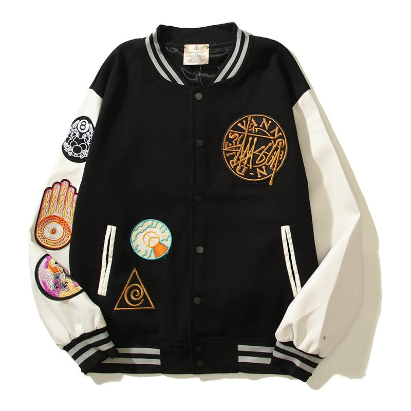 American-style baseball jacket Dries Multi-style Embroidered Animal Badge Black 8-Ball Clean Fit Style
