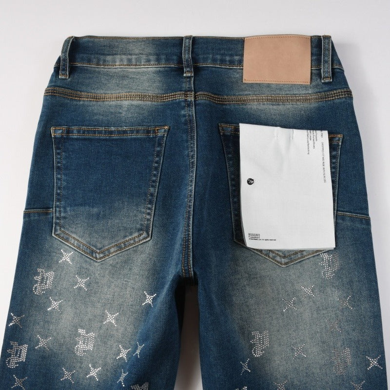 Purple brand Jeans High-quality pure cotton streetwear trousers Rhinestone