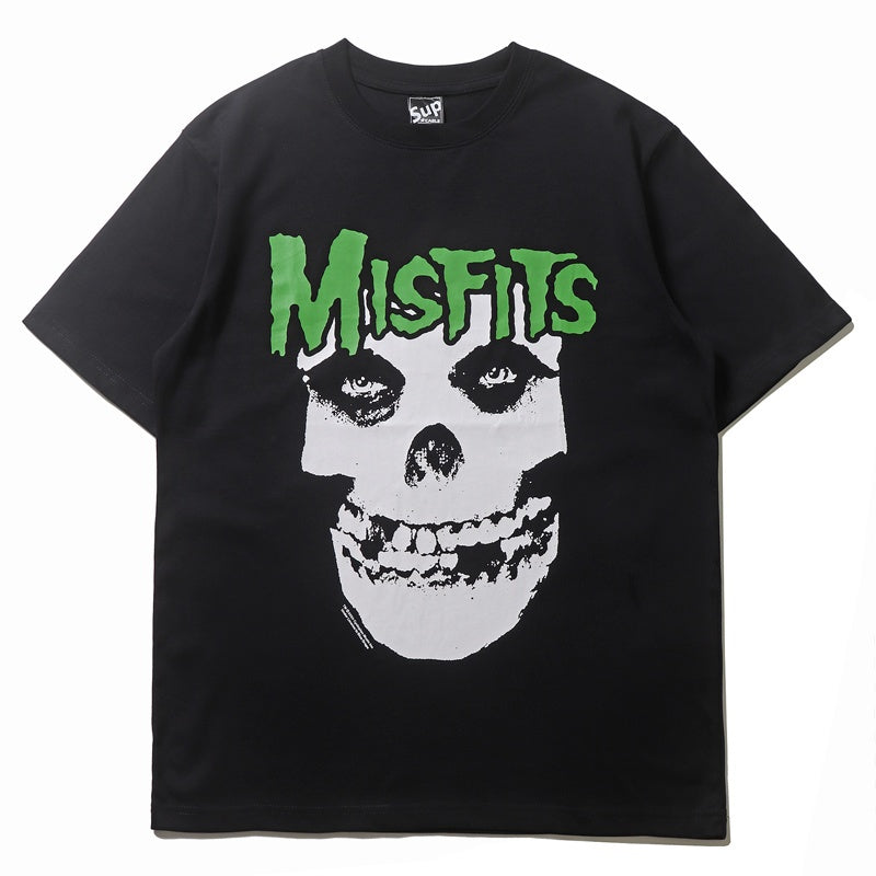 Mens T-shirt Misfits-style punk skull print