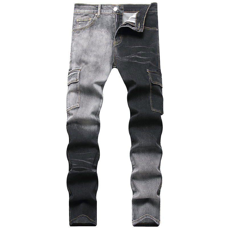 Mens Fashion Jeans Black and gray color blocking 5706# Pure cotton high quality
