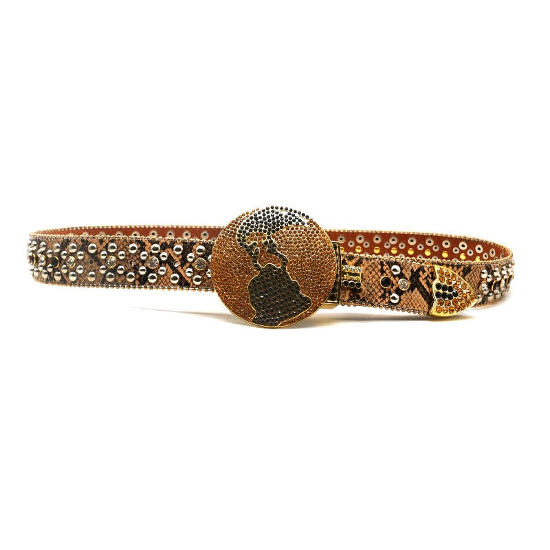 Hip-hop punk rhinestone belt earth buckle punk style