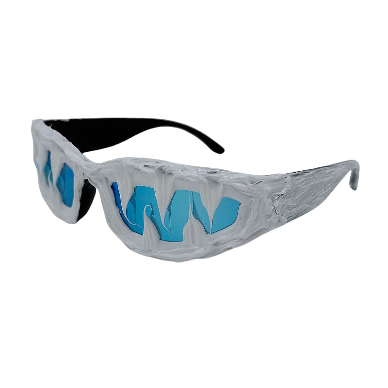 Trendy punk glasses shark teeth glue